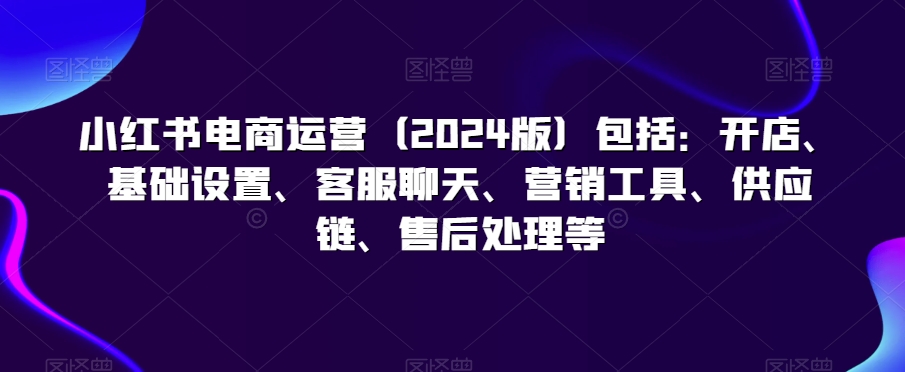 小红书电商运营（2024版）包括：开店、基础设置、客服聊天、营销工具、供应链、售后处理等-学习笔记资源库