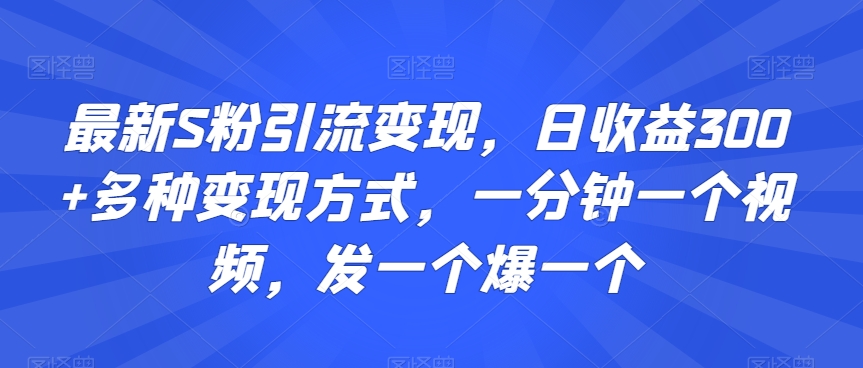 最新S粉引流变现，日收益300+多种变现方式，一分钟一个视频，发一个爆一个【揭秘】-学习笔记资源库
