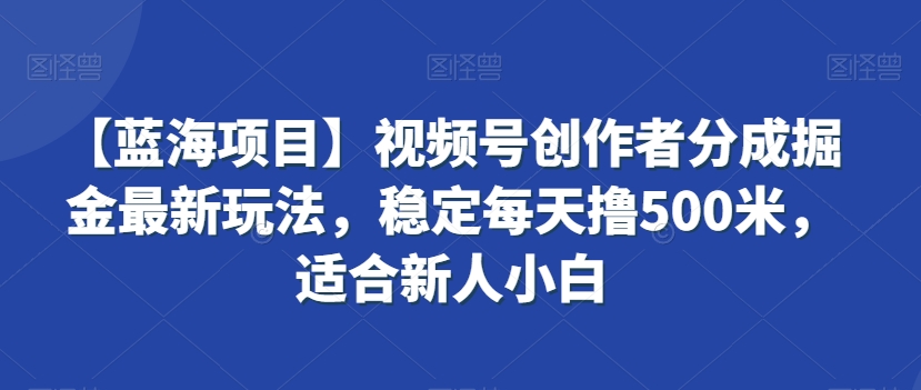 【蓝海项目】视频号创作者分成掘金最新玩法，稳定每天撸500米，适合新人小白【揭秘】-学习笔记资源库