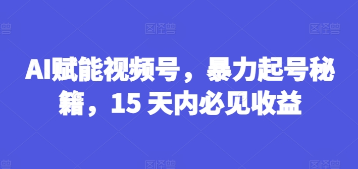 AI赋能视频号，暴力起号秘籍，15 天内必见收益【揭秘】-学习笔记资源库