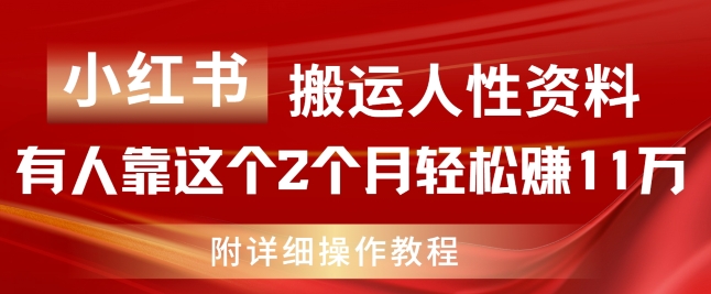 小红书搬运人性资料，有人靠这个2个月轻松赚11w，附教程【揭秘】-学习笔记资源库