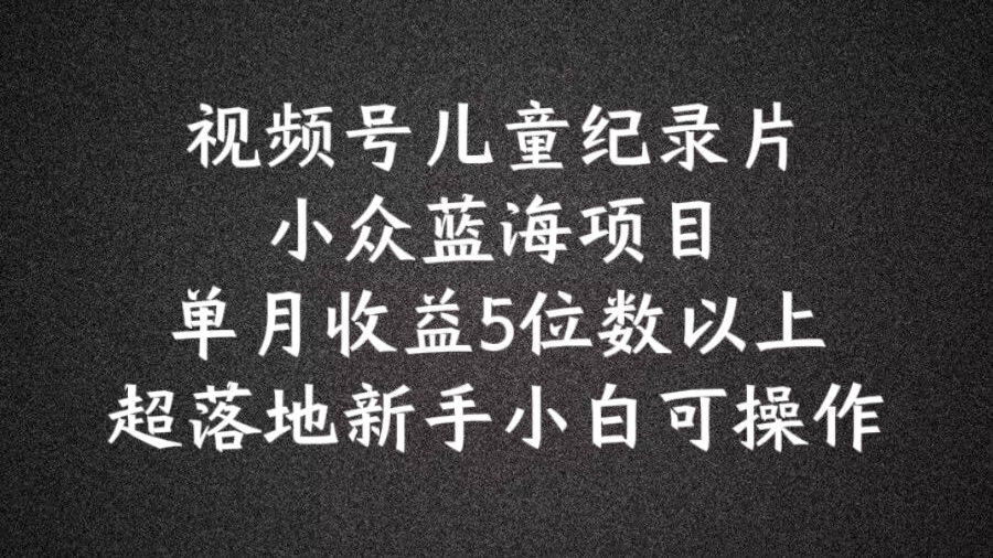 2024蓝海项目视频号儿童纪录片科普，单月收益5位数以上，新手小白可操作【揭秘】-学习笔记资源库