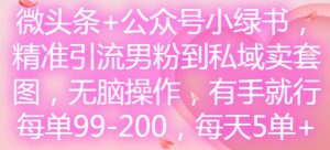 微头条+公众号小绿书,精准引流男粉到私域卖套图,无脑操作,有手就行,每单99-200,每天5单-学习笔记资源库