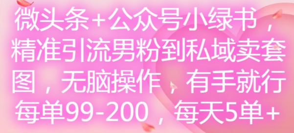 微头条+公众号小绿书，精准引流男粉到私域卖套图，无脑操作，有手就行，每单99-200，每天5单-学习笔记资源库