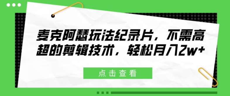 麦克阿瑟玩法纪录片，不需高超的剪辑技术，轻松月入2w+【揭秘】-学习笔记资源库