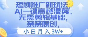 短剧推广新玩法,AI一键高燃混剪,无需剪辑基础,条条原创,小白月入3W+【揭秘】-学习笔记资源库