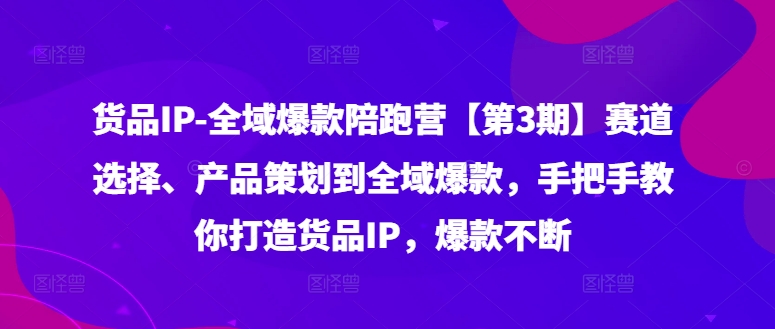 货品IP全域爆款陪跑营【第3期】赛道选择、产品策划到全域爆款，手把手教你打造货品IP，爆款不断-学习笔记资源库