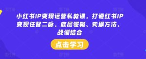 小红书IP变现运营私教课,打通红书IP变现任督二脉,底层逻辑、实操方法、战训结合-学习笔记资源库