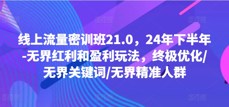 线上流量密训班21.0，24年下半年-无界红利和盈利玩法，终极优化/无界关键词/无界精准人群-学习笔记资源库