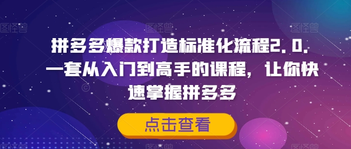 拼多多爆款打造标准化流程2.0，一套从入门到高手的课程，让你快速掌握拼多多-学习笔记资源库