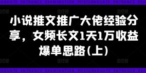 小说推文推广大佬经验分享,女频长文1天1万收益爆单思路(上)-学习笔记资源库