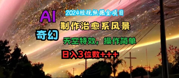 2024短视频掘金项目，AI制作治愈系风景，奇幻天空特效，操作简单，日入3位数【揭秘】-学习笔记资源库