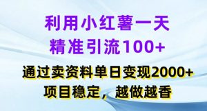 利用小红书一天精准引流100+，通过卖项目单日变现2k+，项目稳定，越做越香【揭秘】-学习笔记资源库