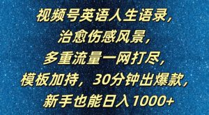视频号英语人生语录,多重流量一网打尽,模板加持,30分钟出爆款,新手也能日入1000+【揭秘】-学习笔记资源库