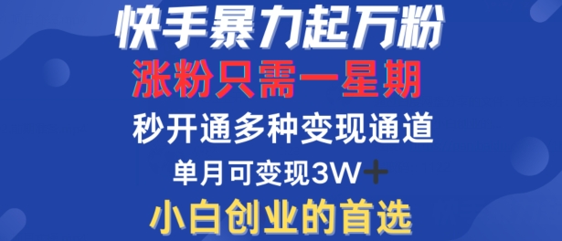 快手暴力起万粉，涨粉只需一星期，多种变现模式，直接秒开万合，单月变现过W【揭秘】-学习笔记资源库