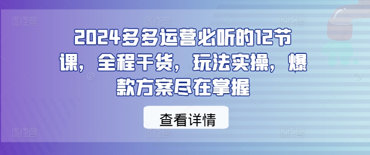 2024多多运营必听的12节课，全程干货，玩法实操，爆款方案尽在掌握-学习笔记资源库