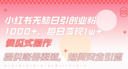 小红书无脑每日引流创业粉500+，小白每天只花半小时，躺赚长尾收益【揭秘】-学习笔记资源库