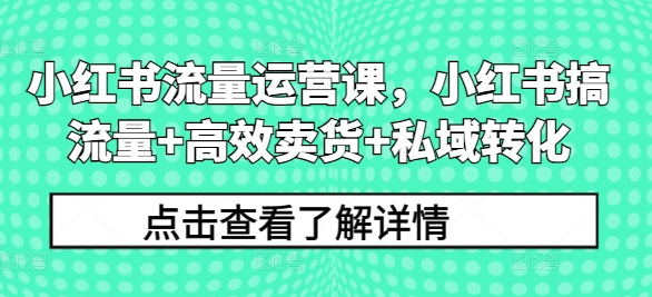 小红书流量运营课，小红书搞流量+高效卖货+私域转化-学习笔记资源库