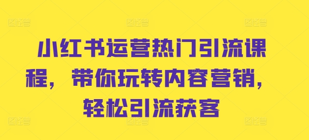 小红书运营热门引流课程，带你玩转内容营销，轻松引流获客-学习笔记资源库