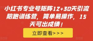 小红书专业号矩阵12+30天引流陪跑训练营，简单易操作，15天可出成绩!-学习笔记资源库