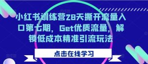 小红书训练营28天撕开流量入口第七期,Get优质流量,解锁低成本精准引流玩法-学习笔记资源库