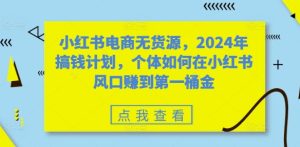 小红书电商无货源,2024年搞钱计划,个体如何在小红书风口赚到第一桶金-学习笔记资源库