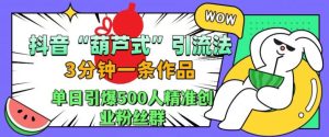 抖音葫芦式引流法,三分钟一条作品,单日引爆抖音500人精准创业粉丝群【揭秘】-学习笔记资源库