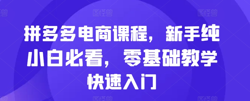 拼多多电商课程，新手纯小白必看，零基础教学快速入门-学习笔记资源库