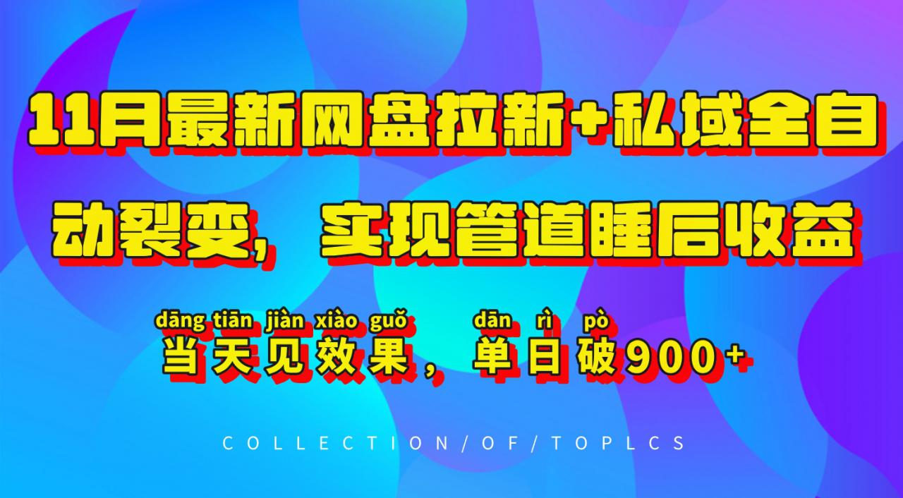 11月最新网盘拉新+私域全自动裂变，实现管道睡后收益，当天见效果，单日破900+-学习笔记资源库