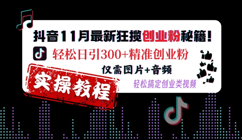 抖音11月最新狂揽创业粉秘籍，轻松日引300+精准创业粉，仅需图片+音频，轻松搞定创业类视频-学习笔记资源库