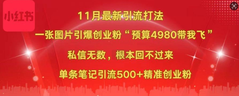 小红书11月最新图片打粉，一张图片引爆创业粉，“预算4980带我飞”，单条引流500+精准创业粉-学习笔记资源库