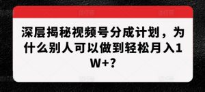 深层揭秘视频号分成计划,为什么别人可以做到轻松月入1W+?-学习笔记资源库