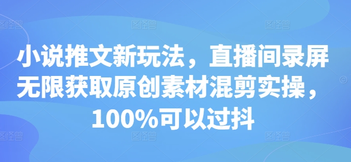 小说推文新玩法，直播间录屏无限获取原创素材混剪实操，100%可以过抖-学习笔记资源库