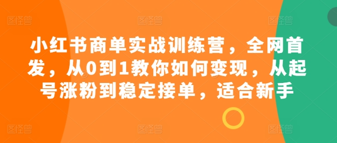 小红书商单实战训练营，全网首发，从0到1教你如何变现，从起号涨粉到稳定接单，适合新手-学习笔记资源库