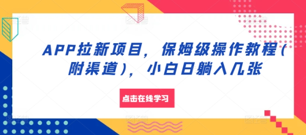 APP拉新项目，保姆级操作教程(附渠道)，小白日躺入几张【揭秘】-学习笔记资源库