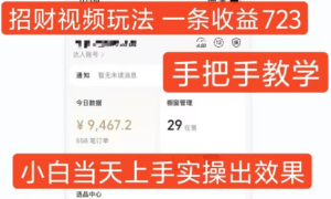招财视频玩法,一条视频收益723,手把手教学,小白当天可上手-学习笔记资源库
