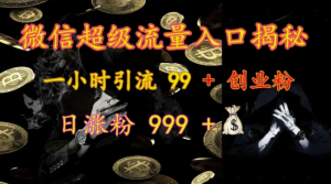 微信超级流量入口揭秘:一小时引流 99 + 创业粉,日涨粉 999 +-学习笔记资源库