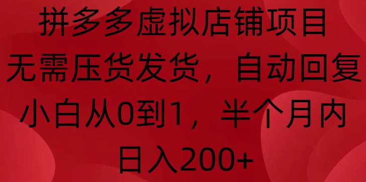 拼多多虚拟店铺项目，无需压货发货，自动回复，小白从0到1，半个月内日入200+【揭秘】-学习笔记资源库