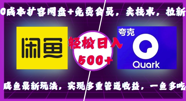 0成本扩容网盘+免费会员，卖技术，拉新，咸鱼最新玩法，实现多重管道收益，一鱼多吃，轻松日入500+-学习笔记资源库