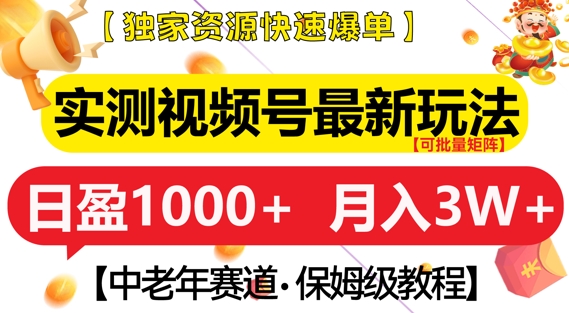实测视频号最新玩法，中老年赛道，独家资源，月入过W+【揭秘】-学习笔记资源库