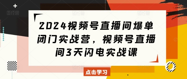 2024视频号直播间爆单闭门实战营，视频号直播间3天闪电实战课-学习笔记资源库