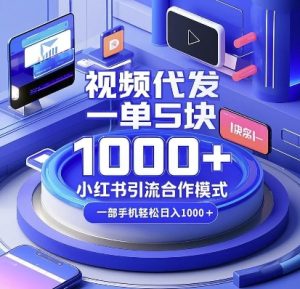 视频代发，一单5块，小红书引流合作模式，一部手机轻松日入多张【揭秘】-学习笔记资源库