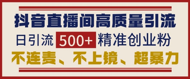 抖音直播间引流创业粉，无需连麦、不用上镜、超暴力，日引流500+高质量精准创业粉-学习笔记资源库