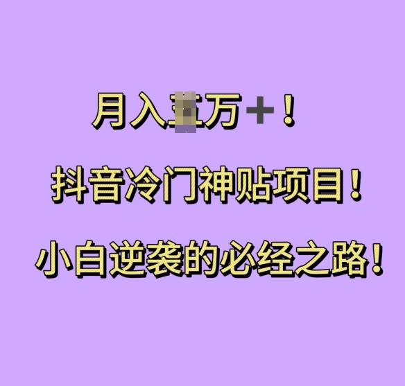 抖音冷门神贴项目，小白逆袭的必经之路，月入过W【揭秘】-学习笔记资源库