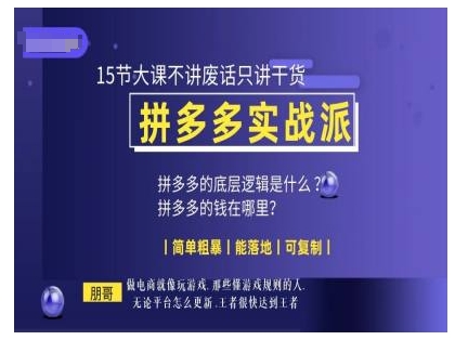 朋哥电商(拼多多实战派)，15节大课不讲废话只讲干货，简单粗暴 能落地 可复制-学习笔记资源库