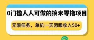0门槛人人可做的搞米零撸项目，无限任务，单机一天闭眼收入50+-学习笔记资源库