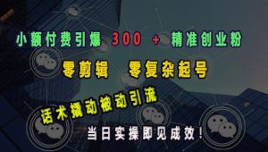 小额付费引爆 300 + 精准创业粉,零剪辑、零复杂起号,话术撬动被动引流,当日实操即见成效-学习笔记资源库