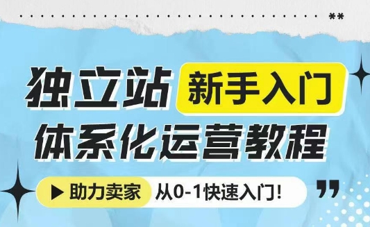 独立站新手入门体系化运营教程，助力独立站卖家从0-1快速入门!-学习笔记资源库