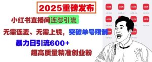 2025重磅发布：小红书直播间连怼引流，无需连麦、无需上镜，突破单号限制，暴力日引流600+-学习笔记资源库