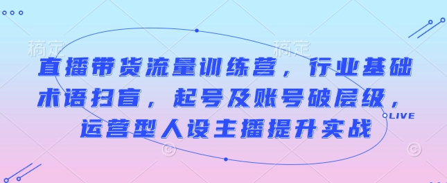 直播带货流量训练营，行业基础术语扫盲，起号及账号破层级，运营型人设主播提升实战-学习笔记资源库